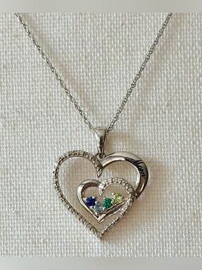 Zales Heart Pendant “Mom” sterling silver necklace with diamonds & accent stones